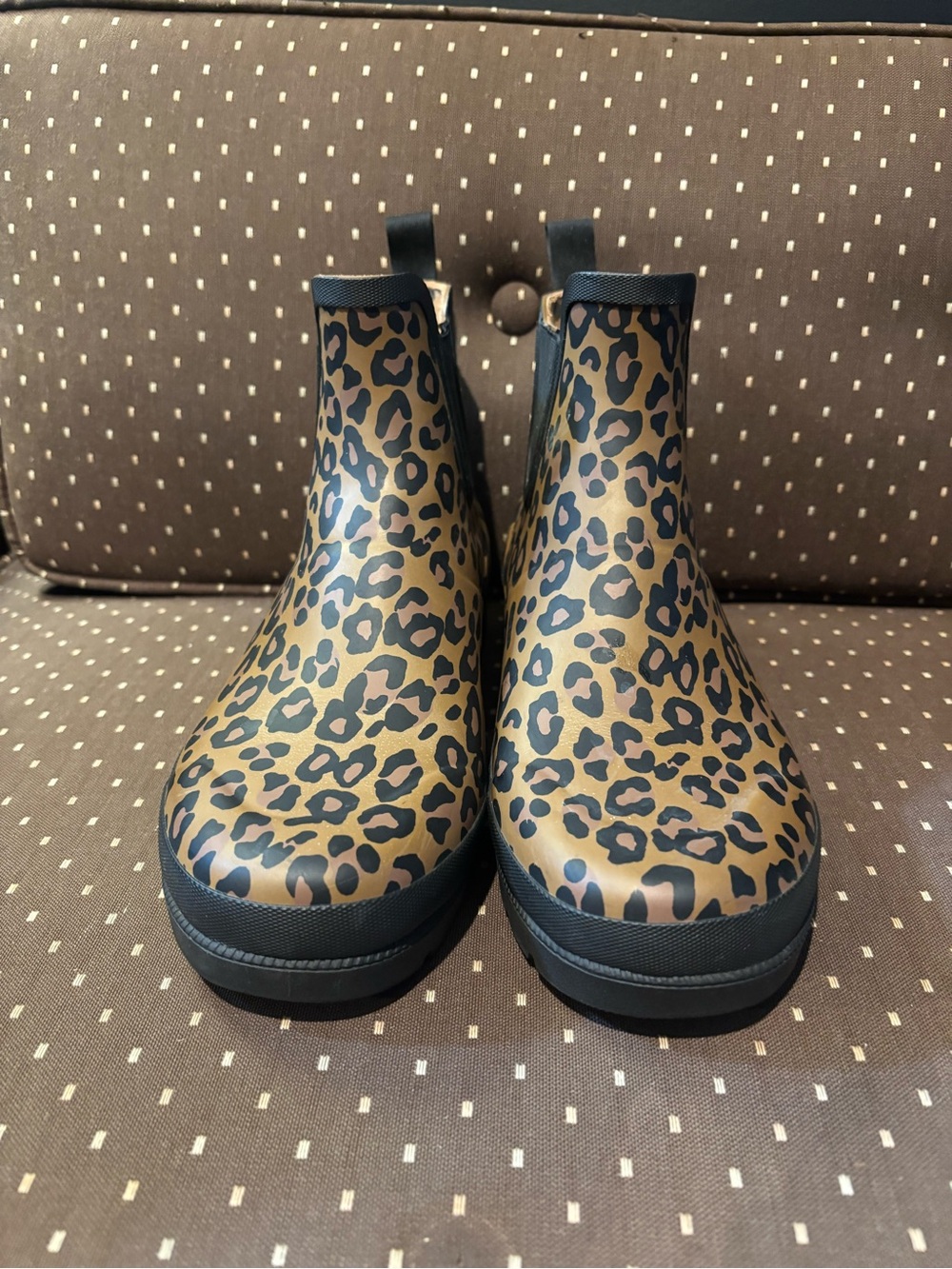 Tretorn Leopard Print Chelsea Rain Boots - Tan & Black